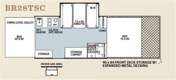 Floor plan layout of a 2012 Forest River RV Flagstaff MAC LTD Series BR28TSC folding camper, illustrating the interior space and design.