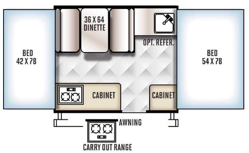 Floorplan diagram of a 2016 Forest River RV Rockwood Freedom Series 1640LTD folding camper, illustrating sleeping arrangements for up to five people.