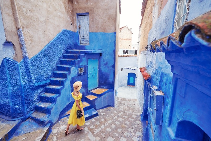 Vibrant souk in Marrakech, Morocco, a culturally rich and warm destination in February