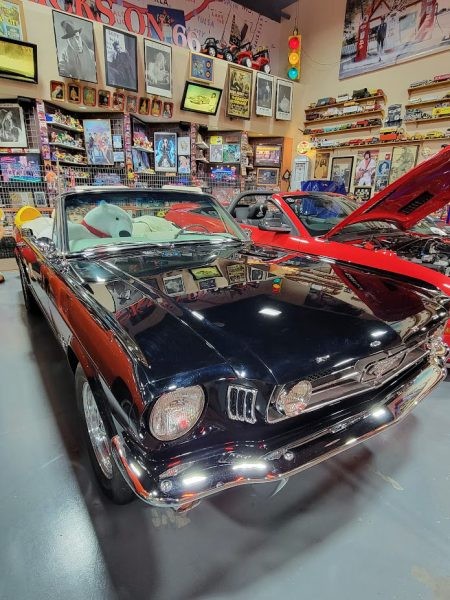 A classic Ford Mustang convertible, a dream car for many enthusiasts, on display