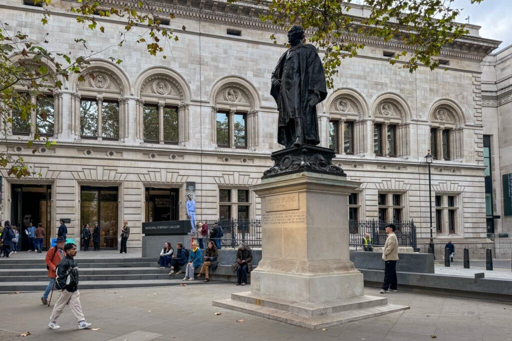 The facade of the National Portrait Gallery in London, a grand building with classical architecture