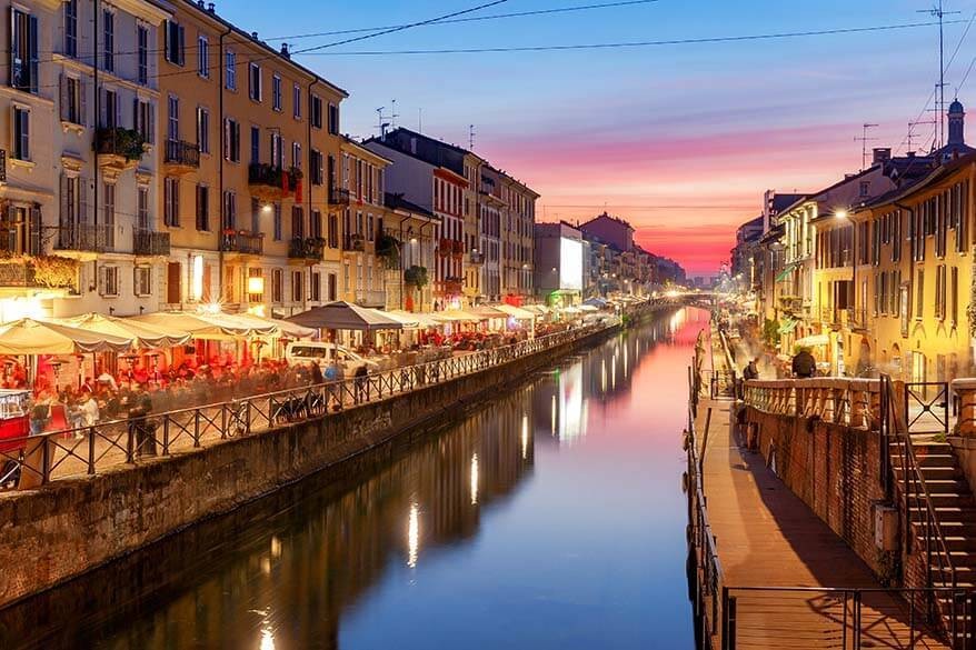 Naviglio Grande canal in Milan, Italy, offering a glimpse into Milan's canal district