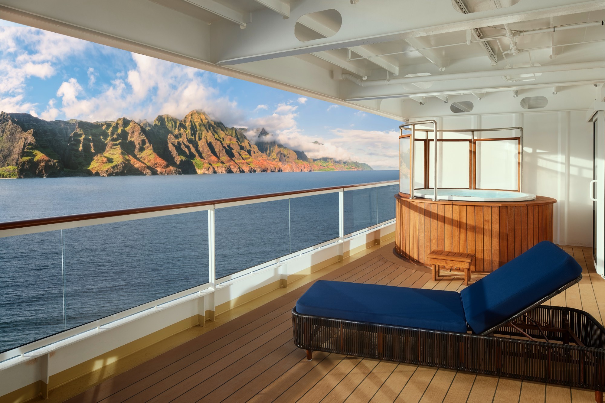 Luxurious suite with a large balcony on a cruise ship