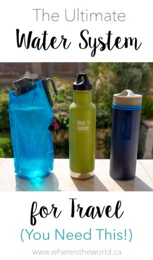 Pinterest graphic for ultimate travel water bottle system, highlighting safe and sustainable hydration on the go.