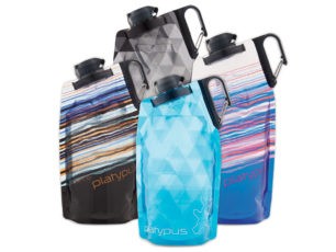 Platypus DuoLock Soft Bottle, demonstrating its collapsible and lightweight nature.