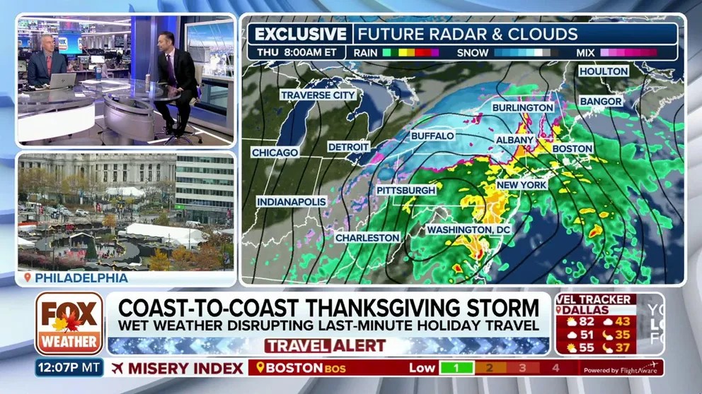 A storm system moving across the US, potentially impacting Thanksgiving travel