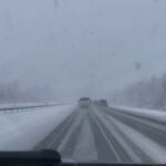 A video shows a snowy scene on the New York State Thruway (Interstate 90) near Amsterdam, illustrating the winter wonderland conditions caused by the Thanksgiving storm.