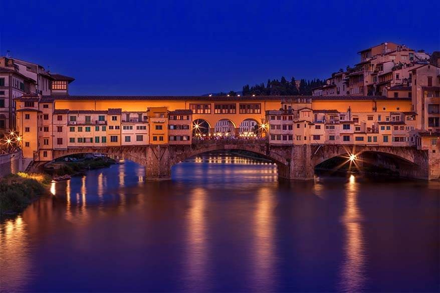 Ponte Vecchio adorned with shops in Florence, Italy