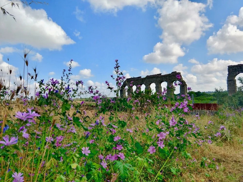 A Roman Aqueduct on the Appian Way in Italy.