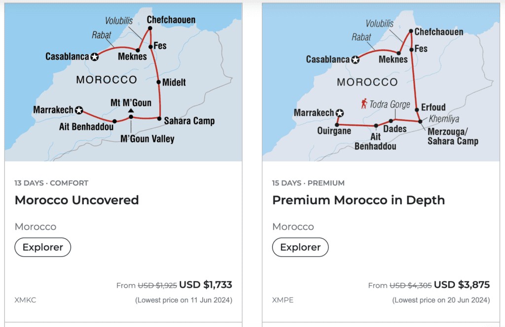 Side-by-side comparison of Intrepid Comfort and Premium Morocco tours | Intrepid Travel Reviews