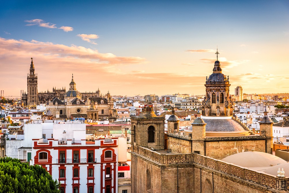 Skyline in the Old Quarter of Seville, Spain