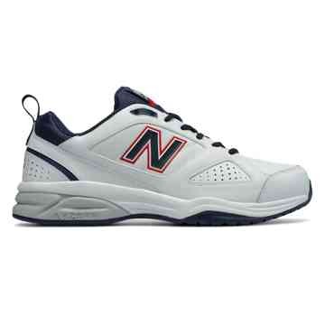 Pair of white and navy New Balance MX623 mens walking shoes