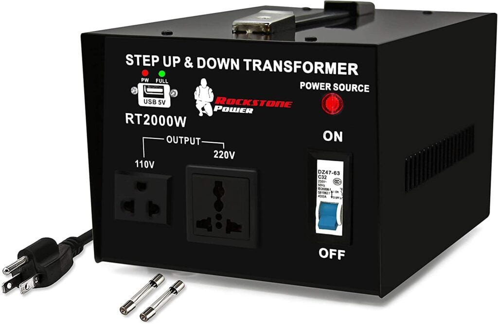 Heavy 2000 Watt 220V to 110V step-down transformer for using 110V appliances in Italy