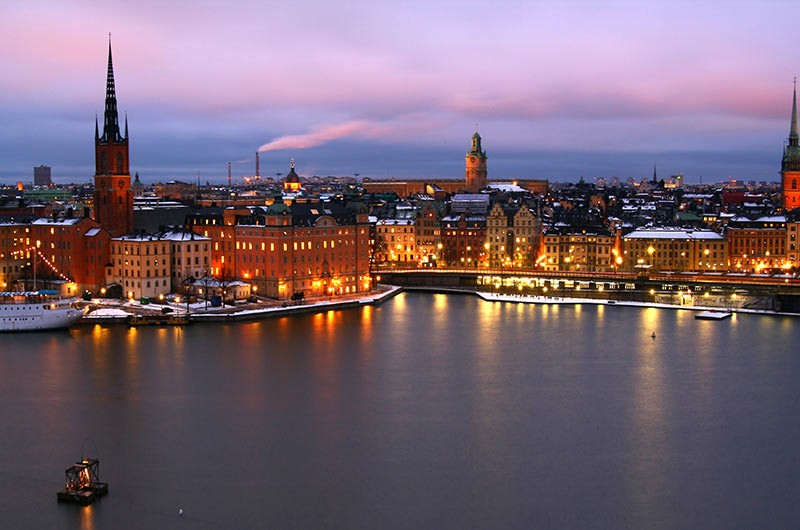 Skyline of Stockholm, Sweden at dusk