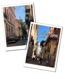 Vibrant street scene in Havana, Cuba, showcasing colorful buildings, vintage cars, and local people