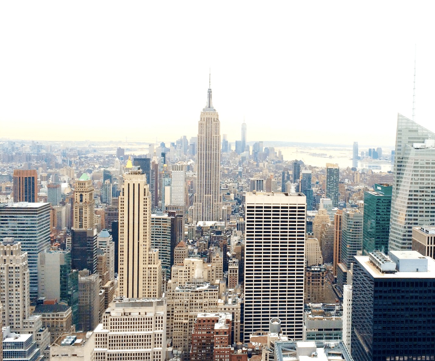 Iconic New York City skyline vista from the Top of the Rock observation deck, a must-see in any NYC travel guide.