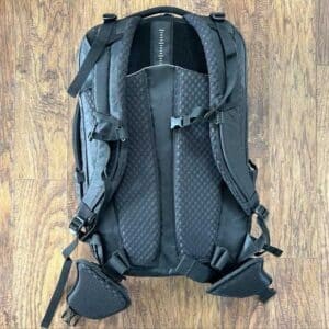 The padded back panel of the Tortuga Travel Backpack