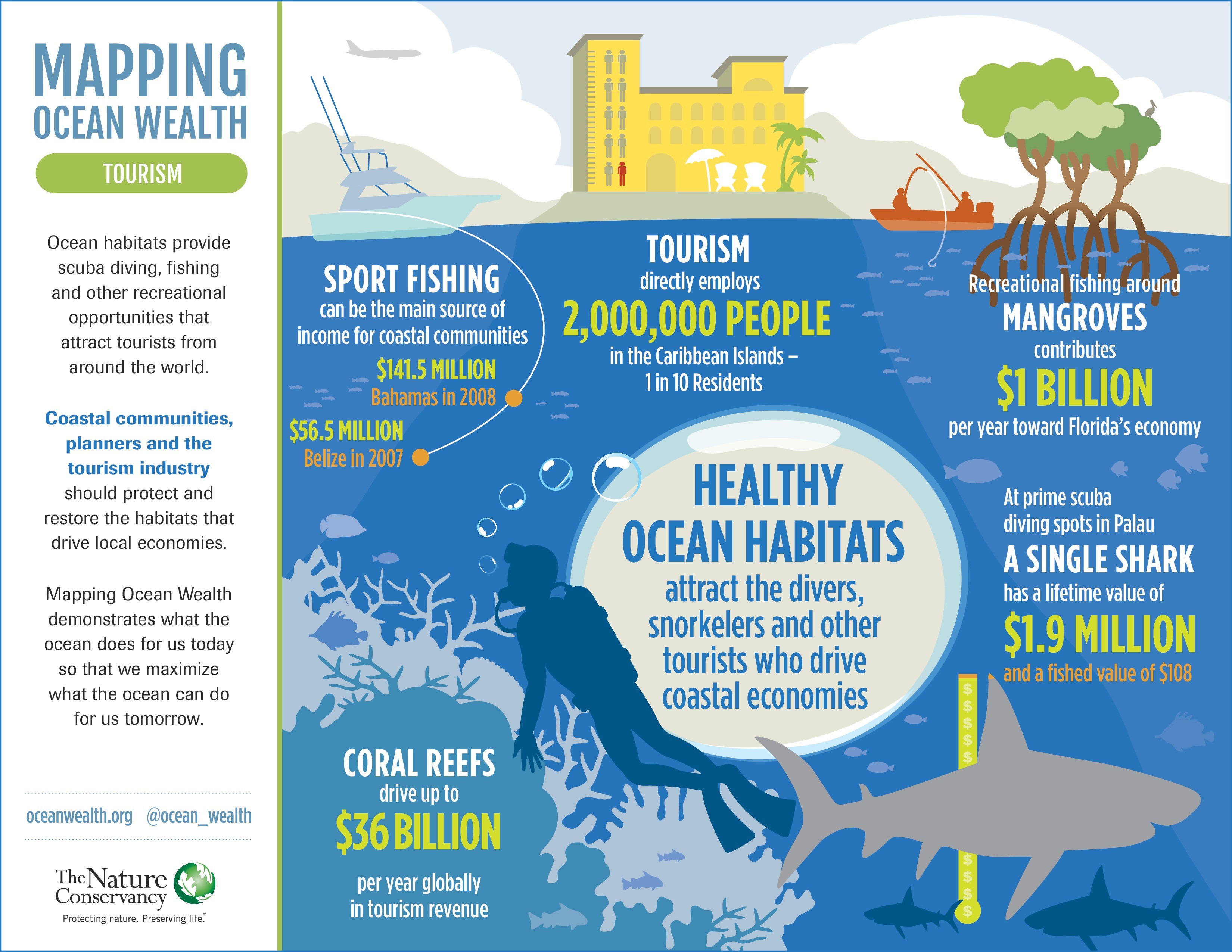 Infographic showing statistics about coral reef tourism