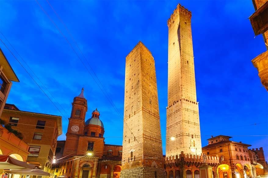 The iconic Two Towers of Bologna, Italy