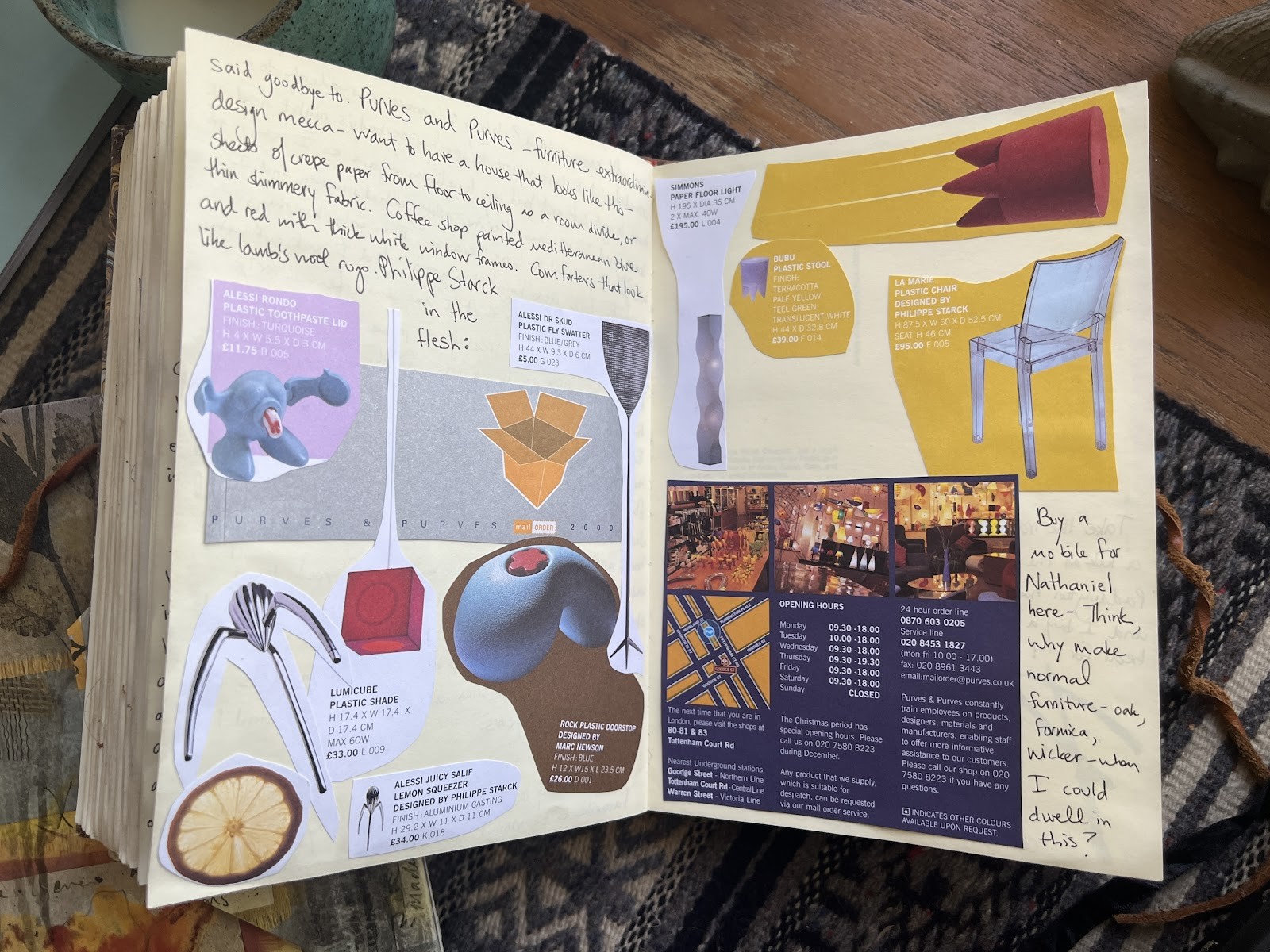 Collage of various travel journal pages with different handwriting styles and glued mementos, emphasizing the personal and varied nature of travel journals