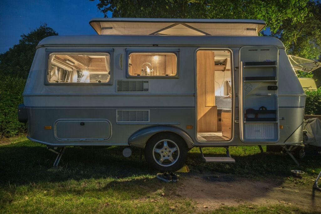 Used travel trailer camping setup