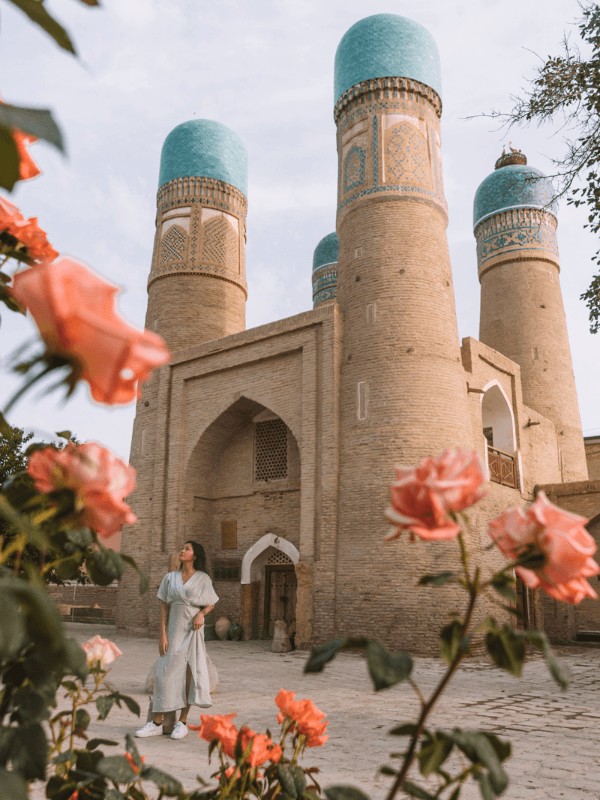 Chor Minor Madrasah, Bukhara, Uzbekistan, a historic site and inexpensive travel location