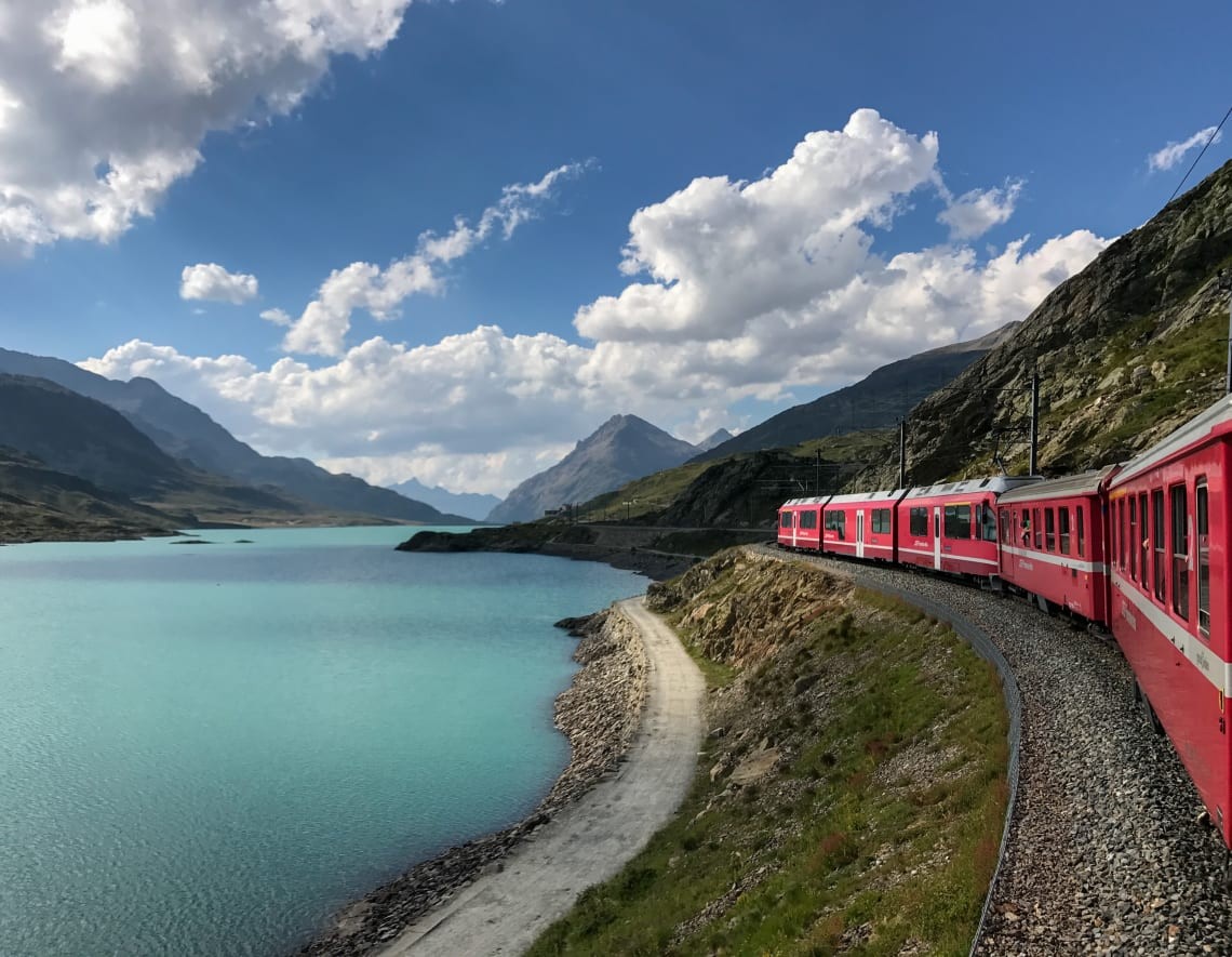 Scenic train journey in Switzerland.