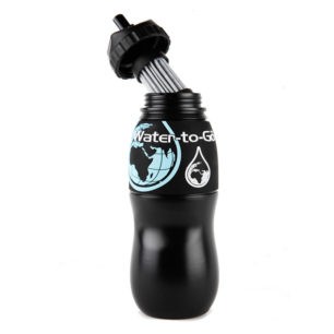 Water-to-go Bottle in black, demonstrating its sleek and functional design.