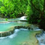 Kuang Si Falls, Luang Prabang, Laos, a popular tourist attraction and inexpensive place to travel