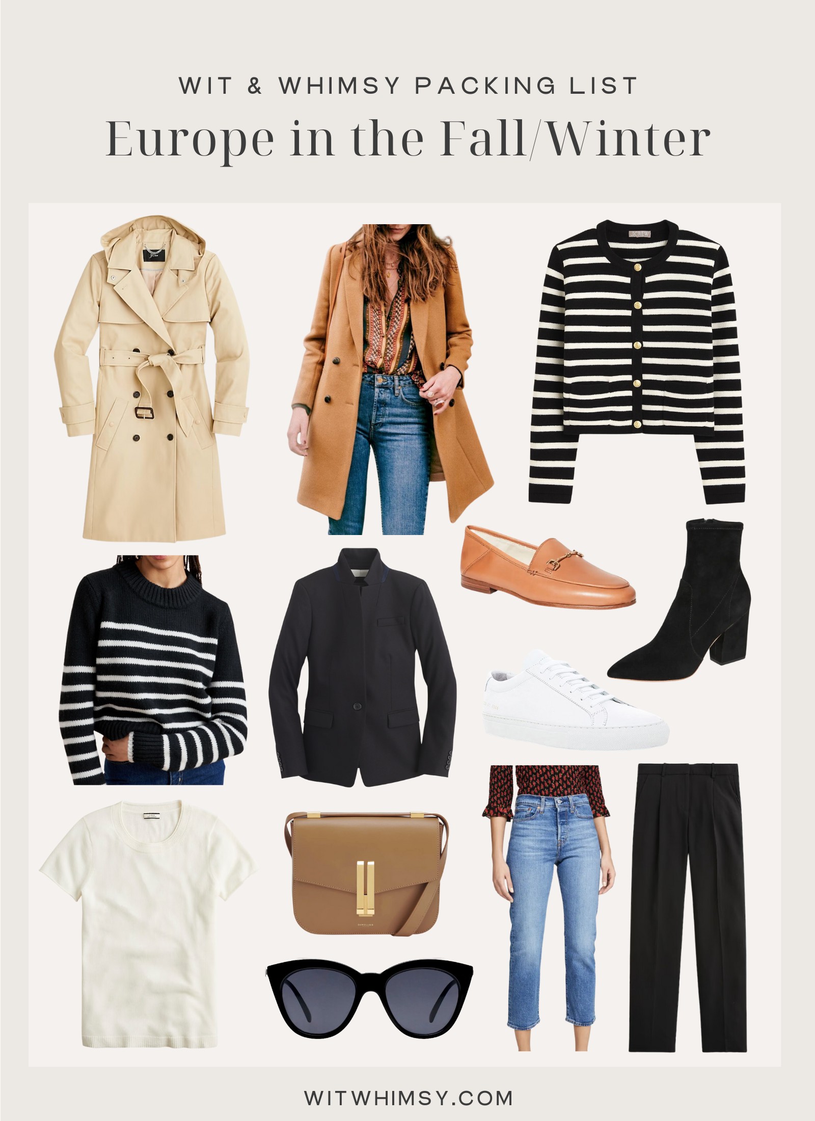 Collage of clothes and accessories for Europe Fall/Winter packing list