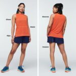 Womens sizing chart in inches and centimeters for apparel, ensuring accurate fit for comfortable travel clothing.