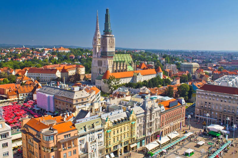 Cityscape of Zagreb, Croatia with historic buildings