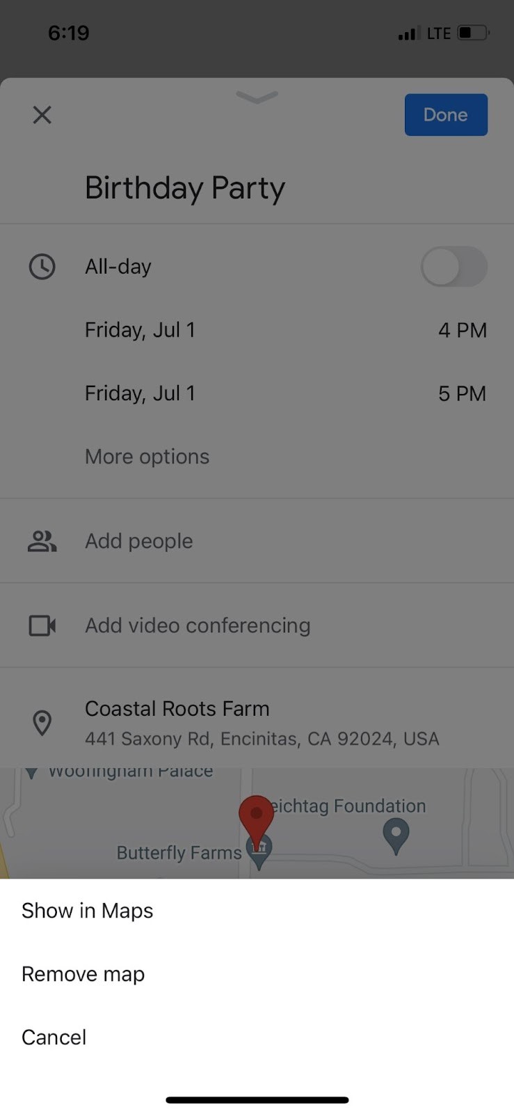 Select a route in Google Maps for Google Calendar