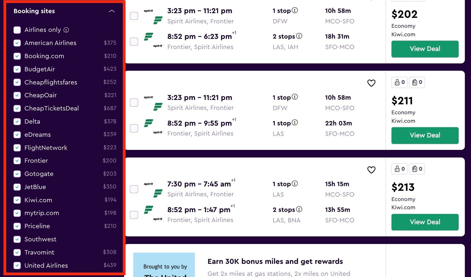 Momondo flight filters