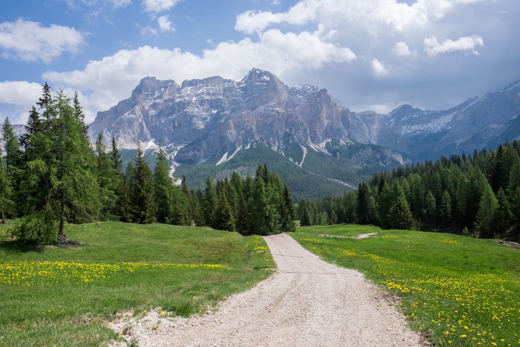 A path through the Dolomites mountains.