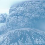 Mount St. Helens ash cloud covering a mountaintop