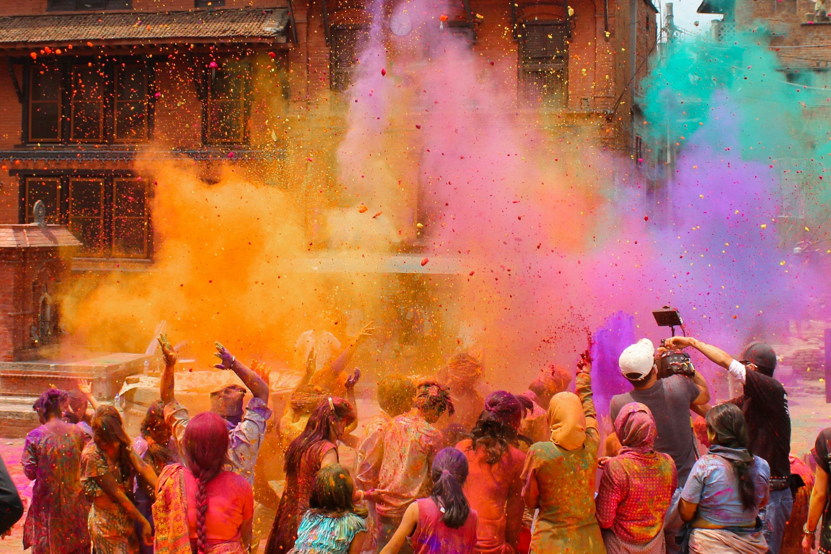 Celebrations during Holi festival in Bhaktapur, Nepal