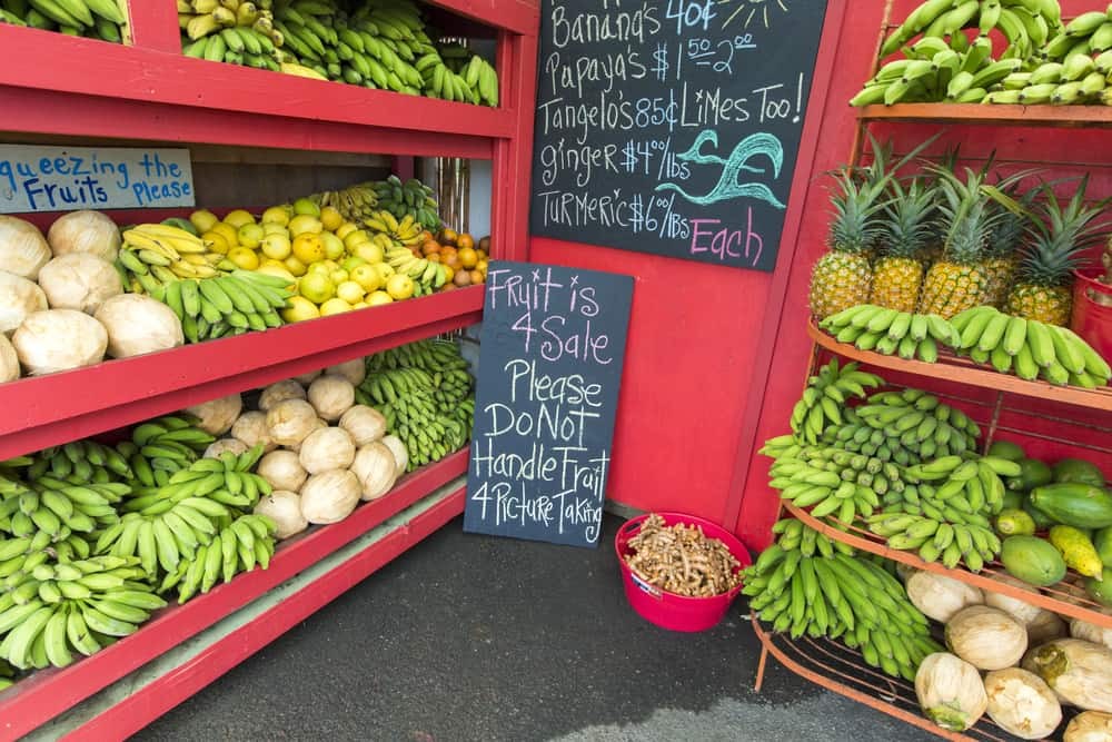 Pineapples, fruits for sale at a roadside stand,Maui Hawaii