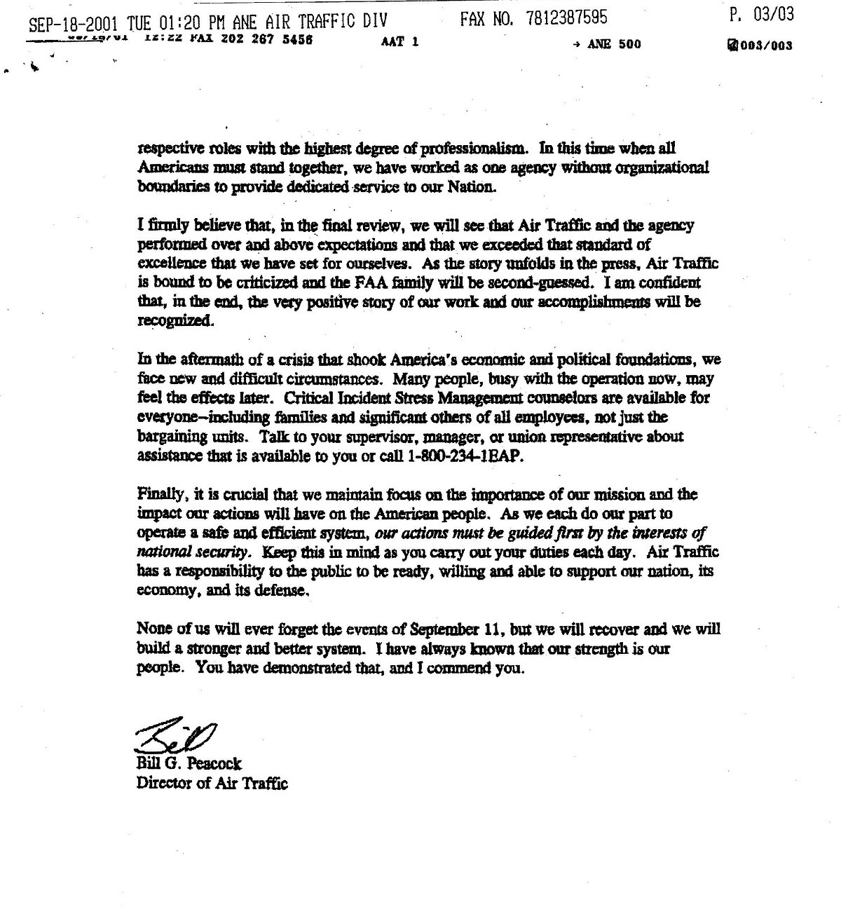 Second page of the memo to Air Traffic Control employees