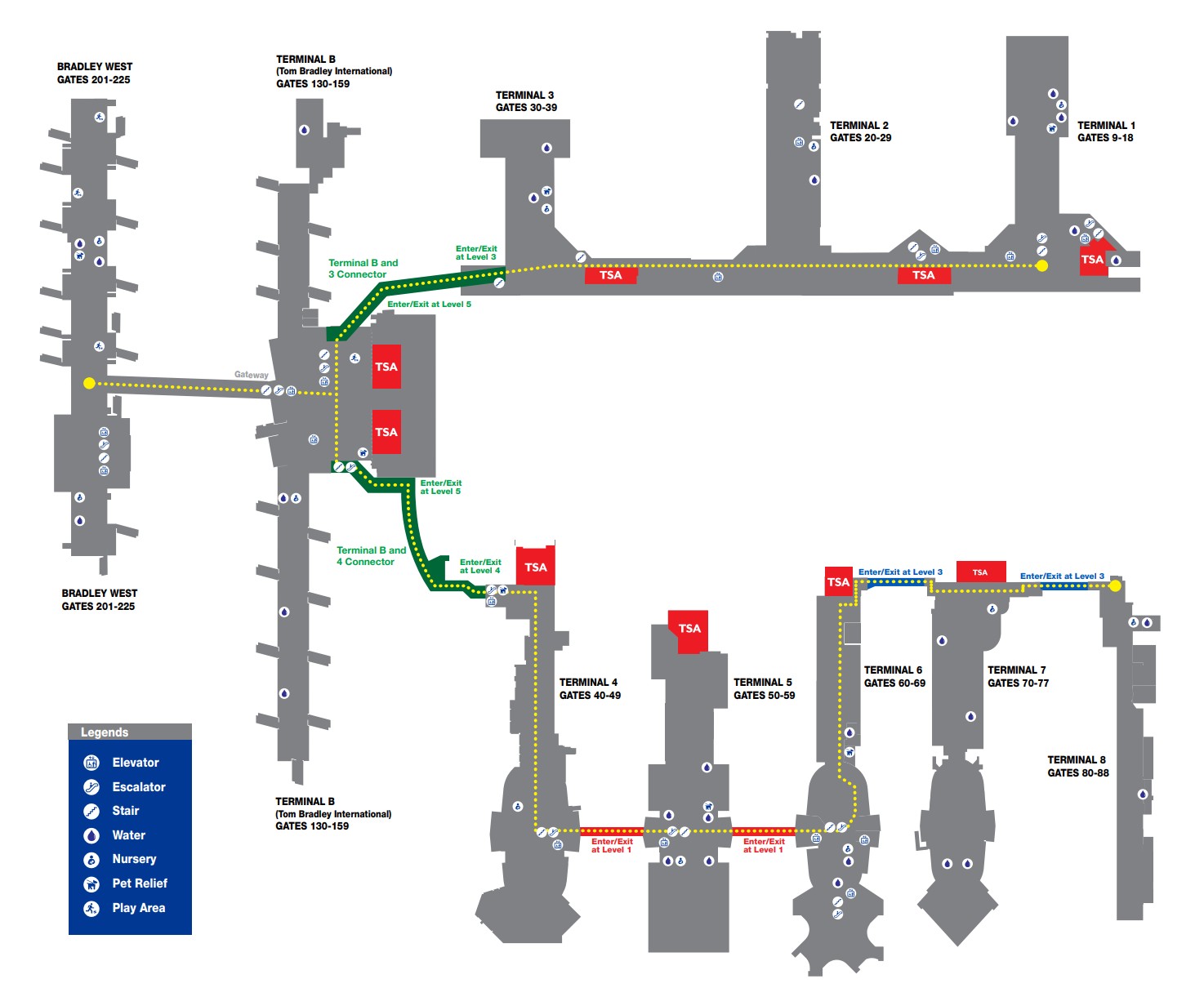 LAX Pedestrian Map Showing Airside Connections