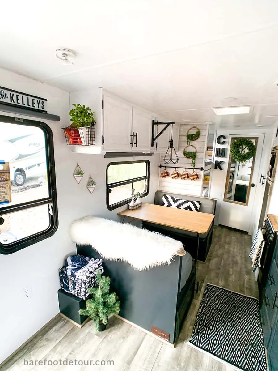 A beautifully remodeled travel trailer interior, showcasing the potential for creating a comfortable and stylish living space