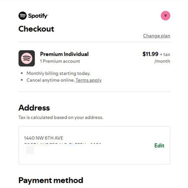 Spotify Premium Individual Checkout