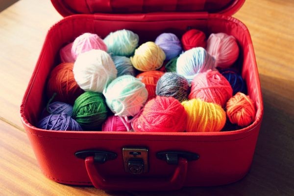 Storing yarn and craft supplies inside a suitcase