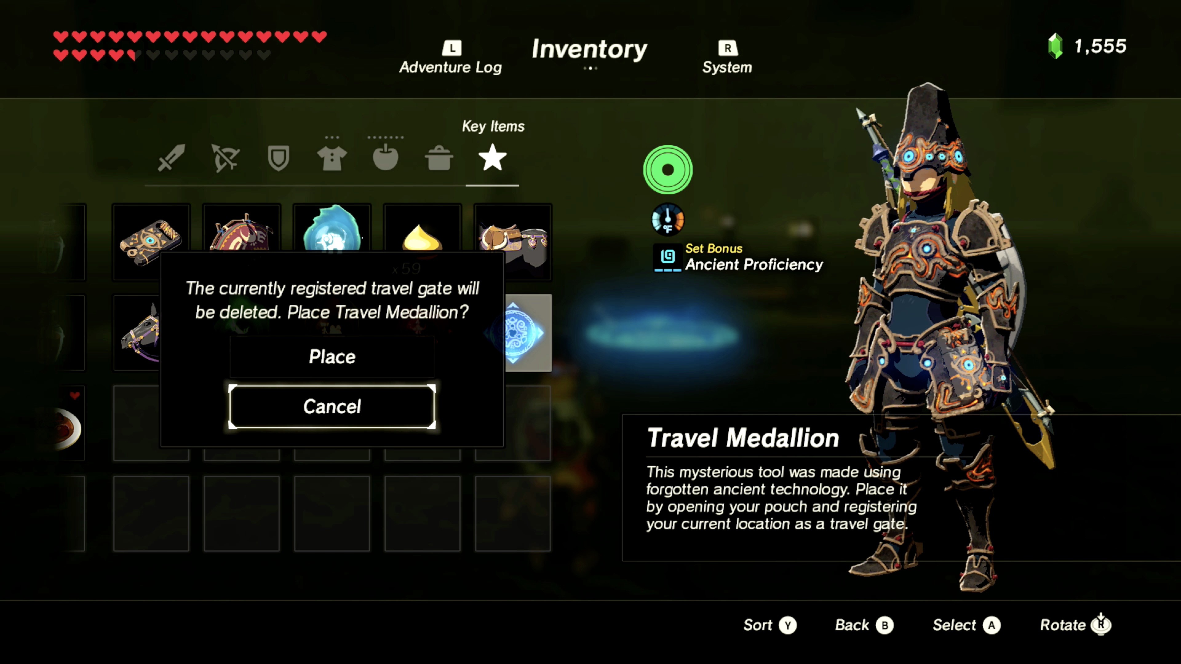 Link using the Travel Medallion to quickly access a remote and beautiful location in Hyrule.