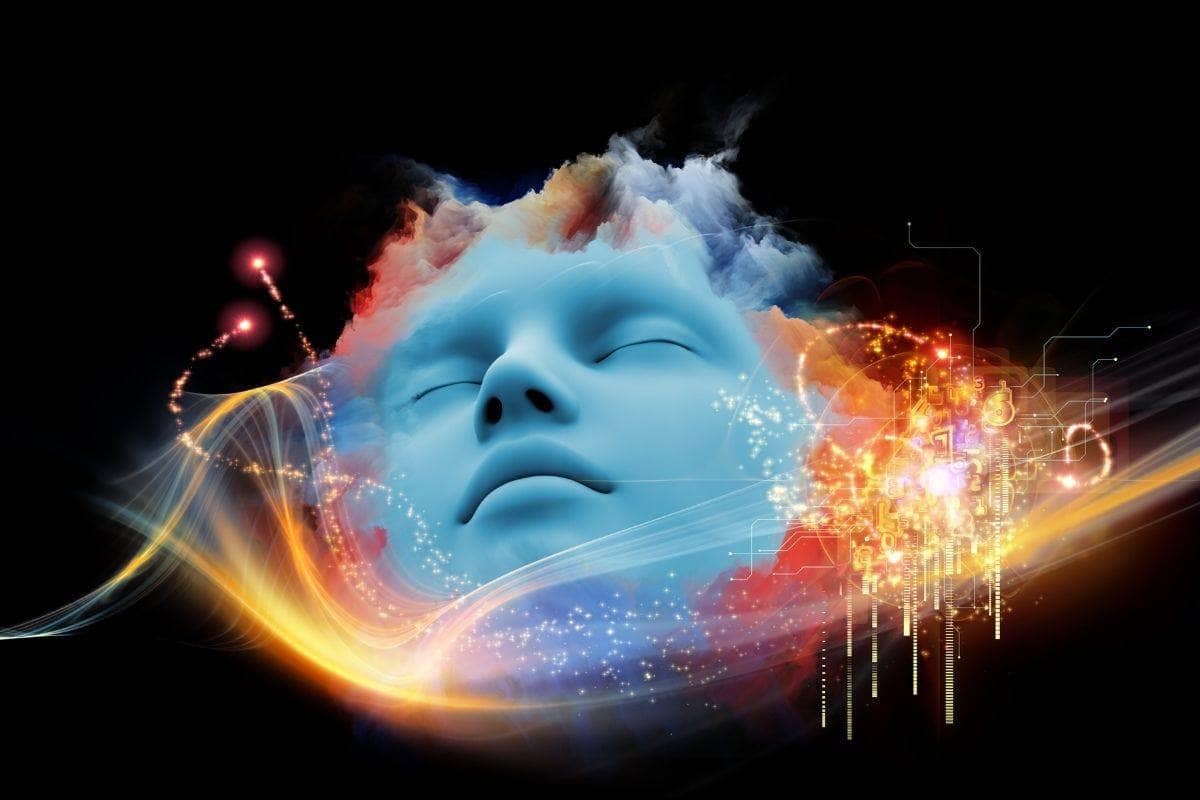 Woman meditating by a window with a view of the cosmos, representing the potential for exploration through astral travel