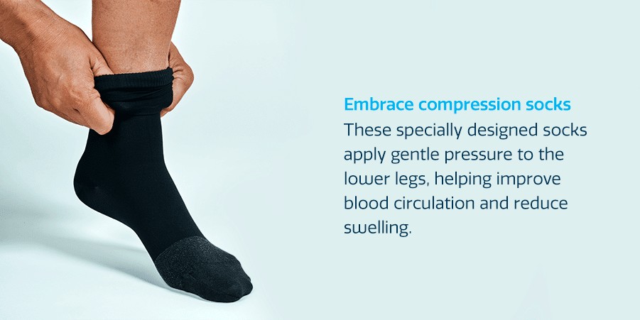 Woman wearing compression socks for travel