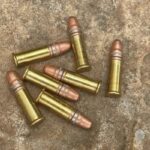 .22 LR Cartridges: A close-up view showcasing the .22 LR cartridges, highlighting their compact size and design.