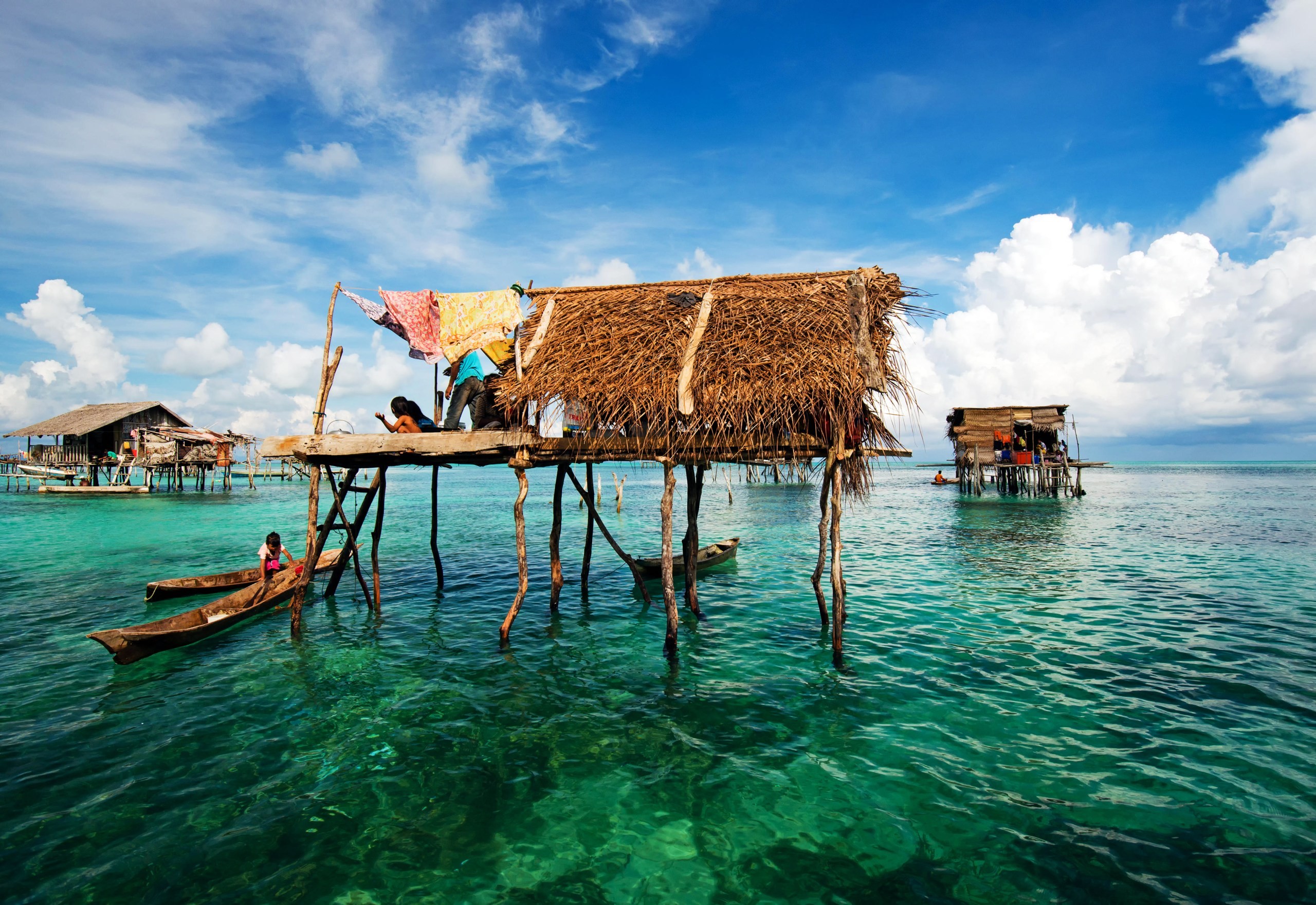 Stilted houses off the coast of Borneo in the Celebes Sea