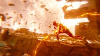 The Flash surrounded by Speed Force energy