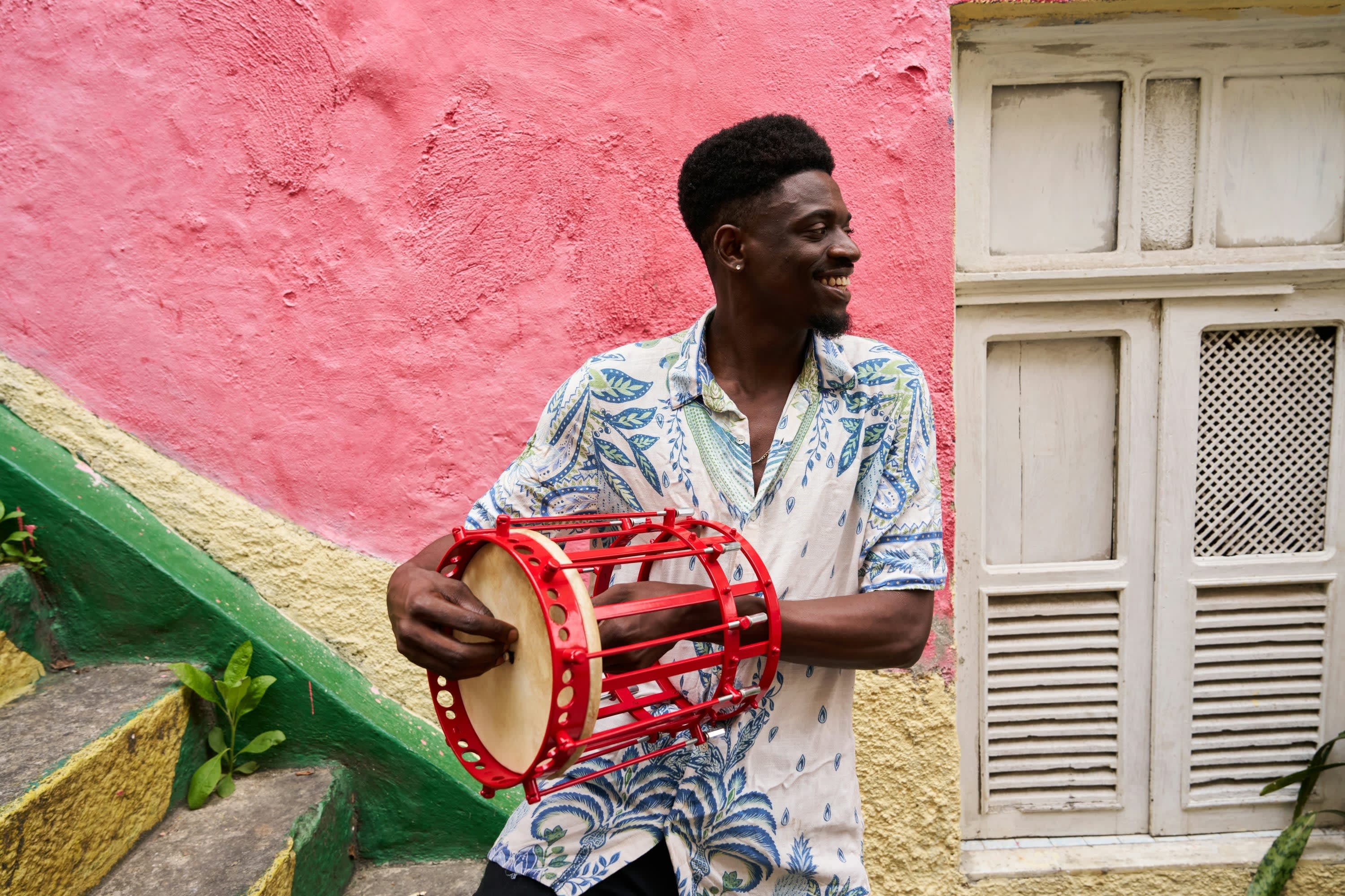 Man playing hand drum in New Orleans